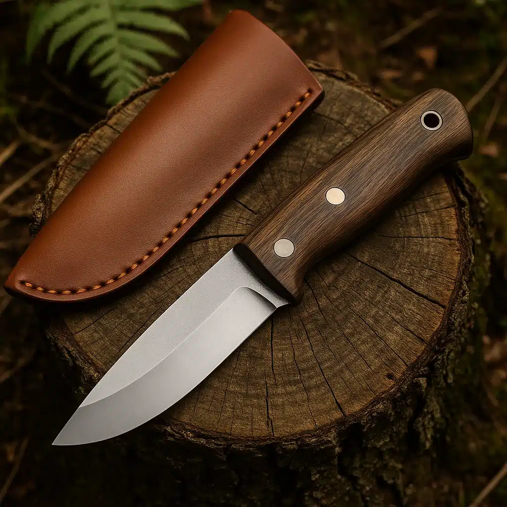 Couteau de bushcraft sur tronc
