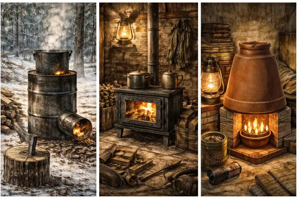 Trois différents chauffage de survie côte à côte