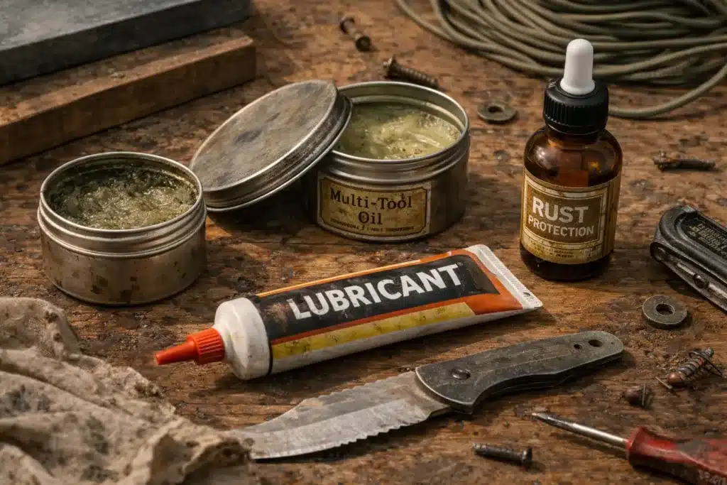 Matériel d'entretien d'équipement survivaliste sur une table