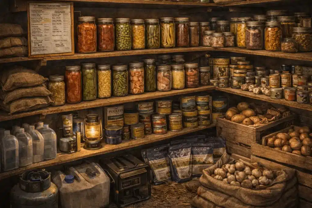 Une réserve alimentaire en intérieure bien fournie