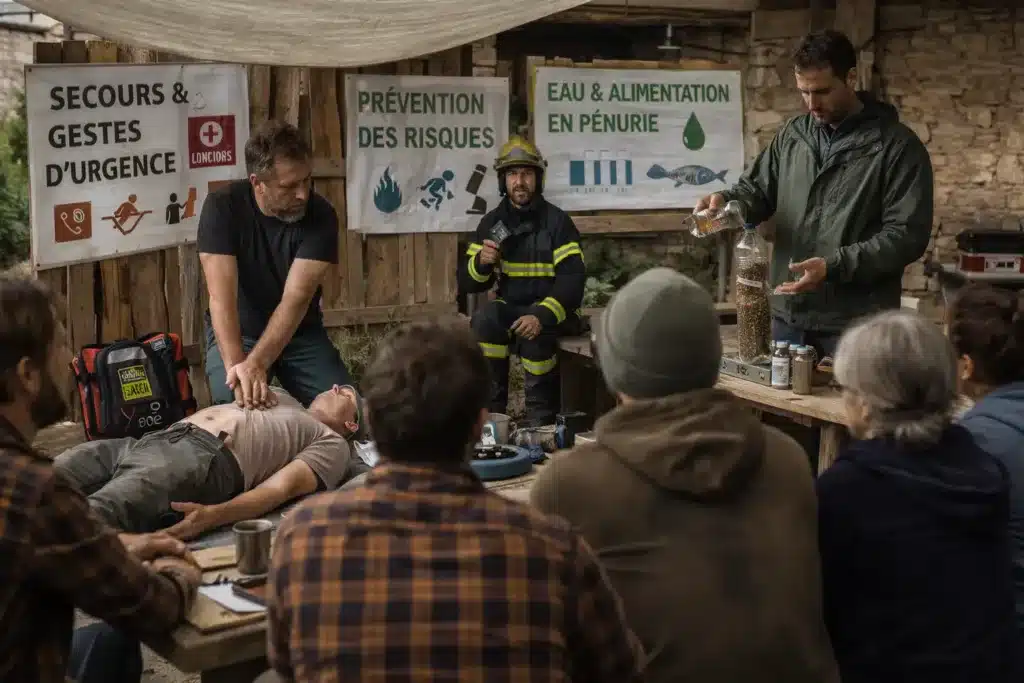 Une réunion en plein air de formation aux gestes de premier secours