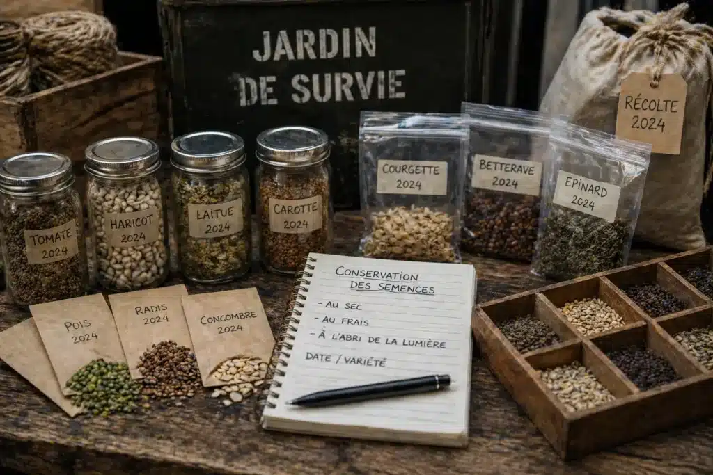 Stockage de semences de survie diverses étiquetées