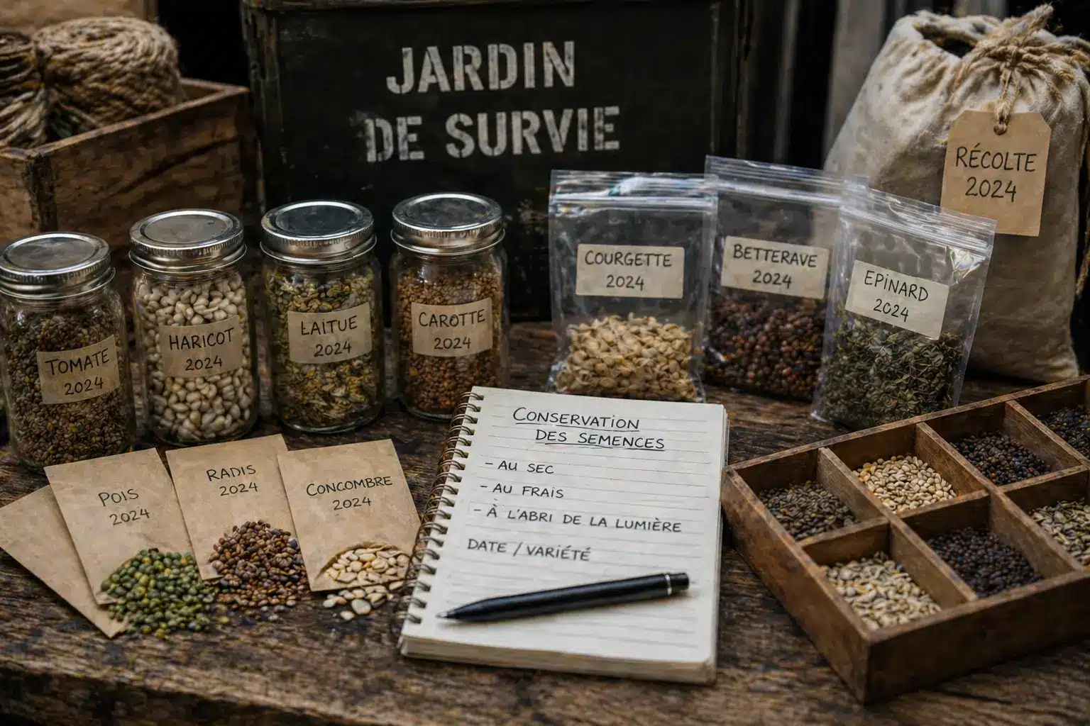 Stockage de semences de survie diverses étiquetées
