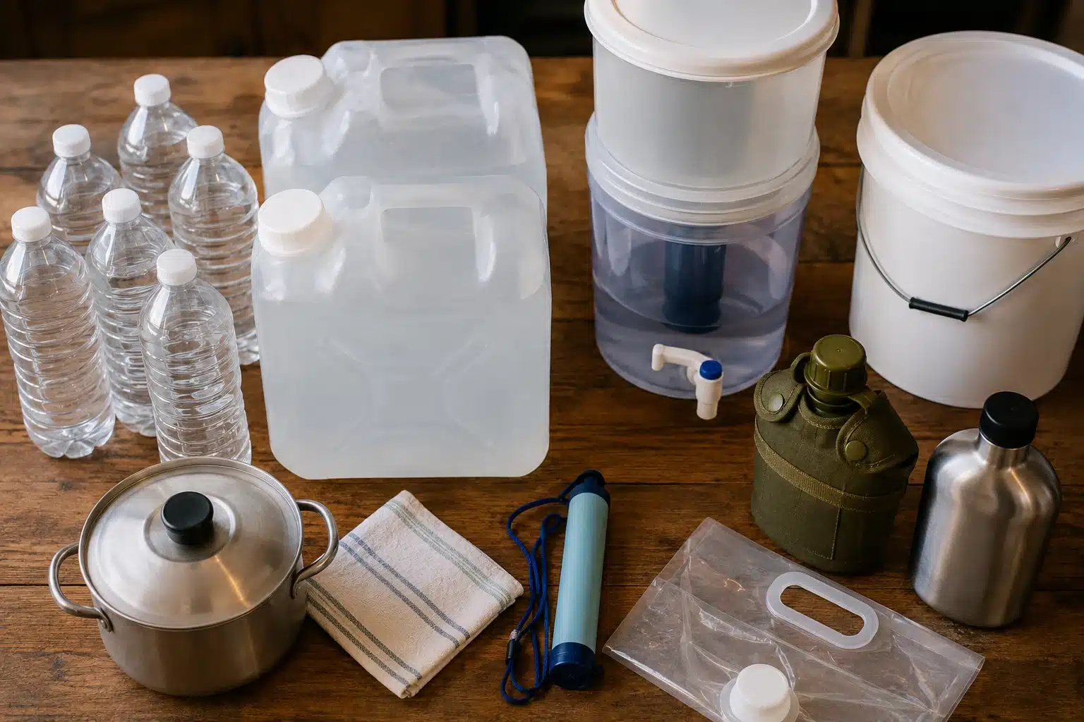 Ustensiles pour stocker et filtrer l'eau chez soi