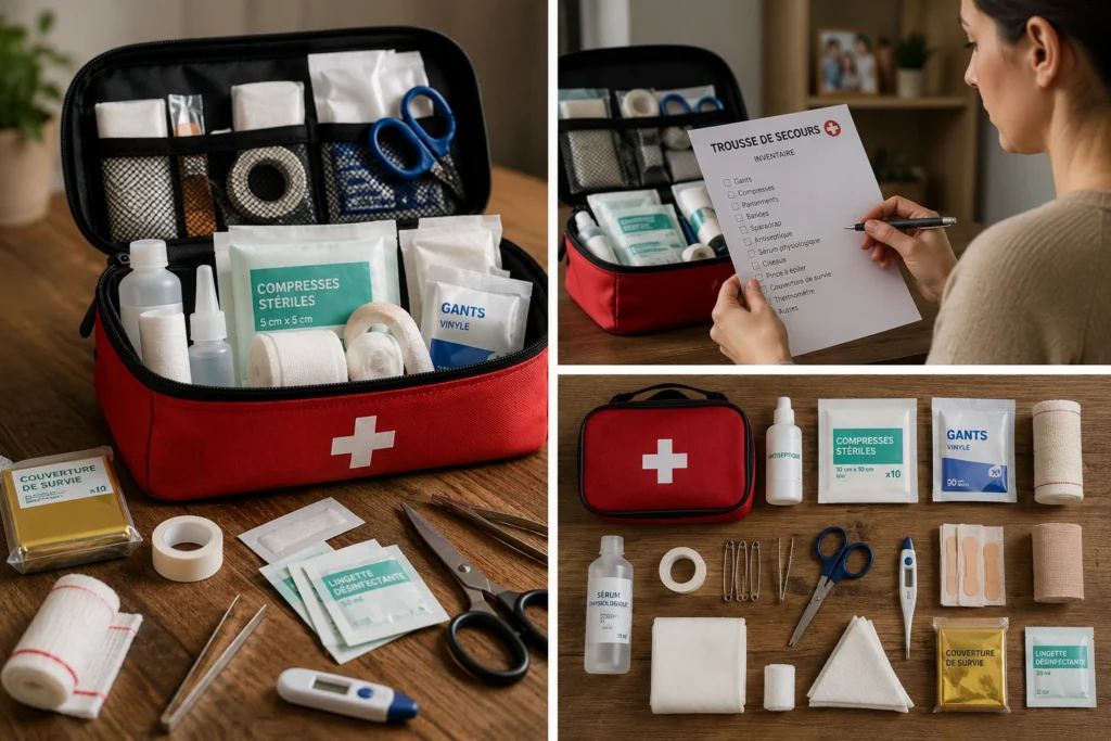 Une femme vérifie la liste de sa trousse de premiers secours