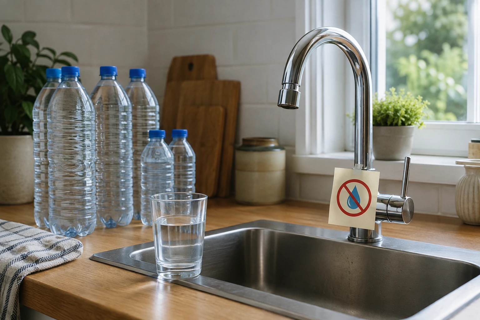 Des bouteilles en plastiques remplies d'eau du robinet