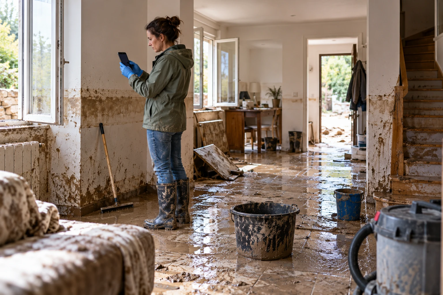 Dégâts des eaux dans une maison après inondation