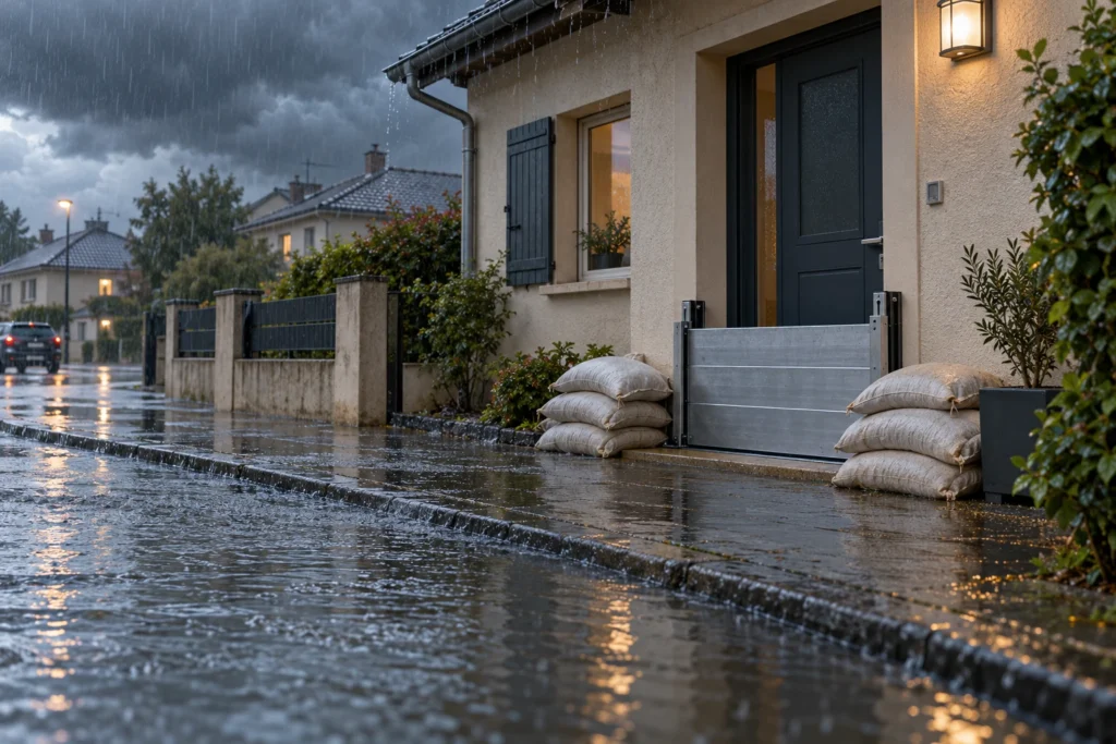 Une maison pavillonaire sous la pluie