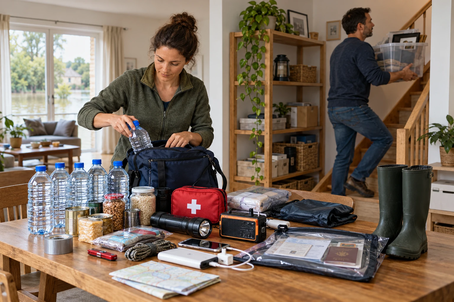Un couple qui prépare des provisions de survie chez eux